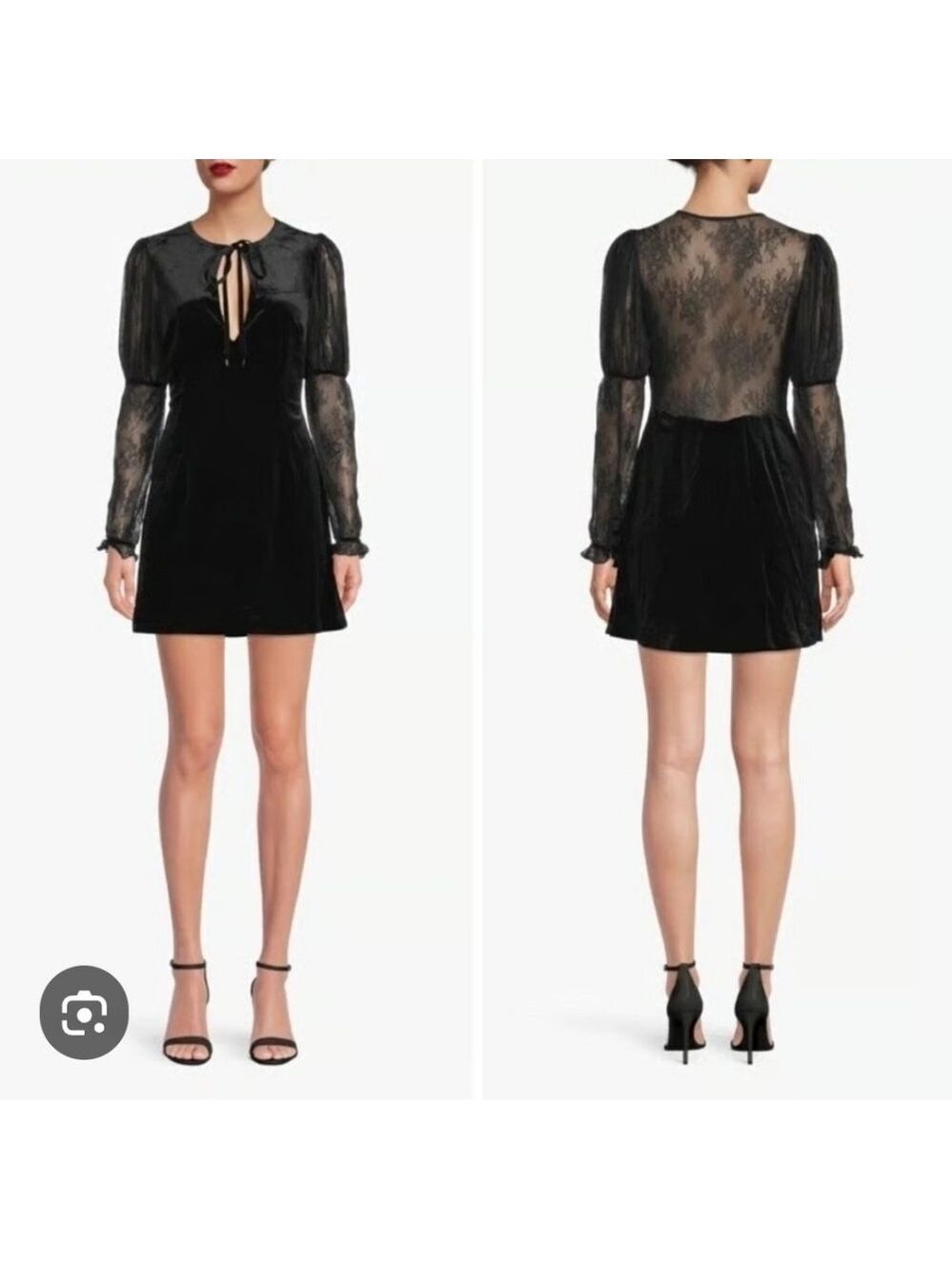 Free People Black Velvet Lace Mini Dress XS NWT Cocktail Party Romantic Luxury